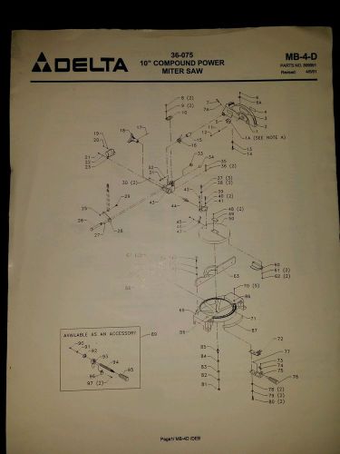 Delta 36-075 10&#034; Compound Power Miter Saw Parts List MB-4-D