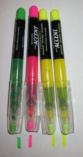 Lot of 4  ACCENT Neon chiseled Highlighters, Removable Cap with Clip - P6766