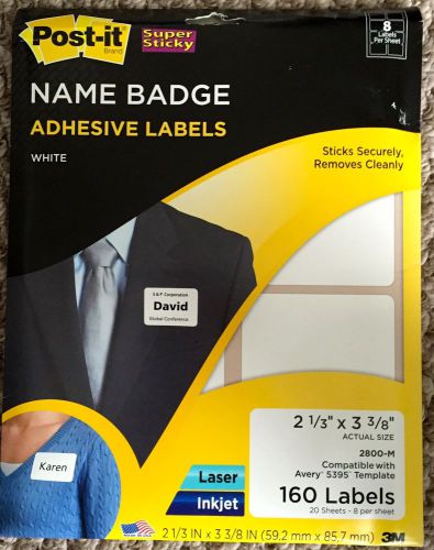 Post-it Super Sticky Name Badge Label WHITE, no border - 2.33&#034; W X 3.38&#034; L