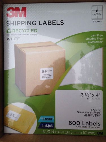 Brand New 3M Recycled Shipping Labels White 3700-U (3 1/3” x 4”) 600 Labels