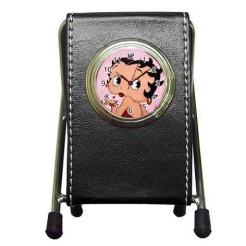Cute Betty Boop Leather Pen Holder Desk Clock (2 in 1) Free Shipping