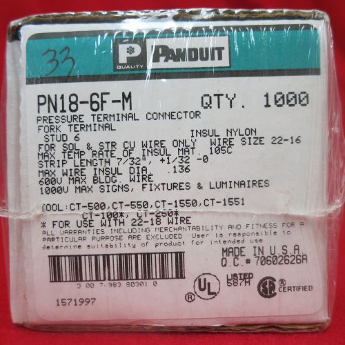 Panduit pn18 6f m pressure fork terminal connector stud 6 (new) (box of 1,000) for sale