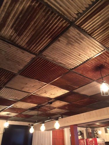10 pcs 23 7/8&#034; x 23 7/8&#034; RECLAIMED ROOFING CORRUGATED PANELS FOR DROP CEILING