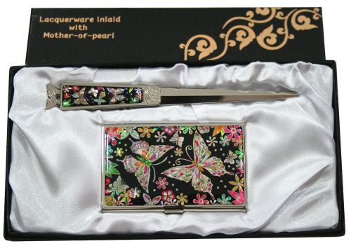 flower &amp; butterfly Business card holder case envelope letter opener gift set#25