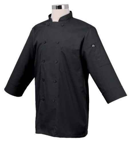 Chef Works JLCL-BLK-S Basic 3/4 Sleeve Chef Coat, Black, Small