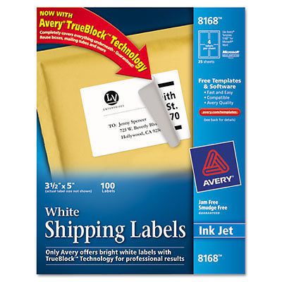 Avery 8168 Inkjet Shipping Labels, Permanent, 3-1/2 x 5, 100 Labels/PK, White