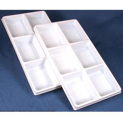 2 White Plastic 6 Compartment Jewelry Tray Inserts