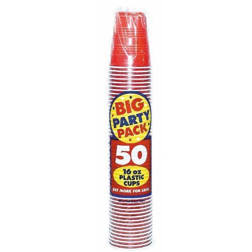 Apple Red Big Party Pack - 16 oz. Plastic Cups - Set of 50 Cups