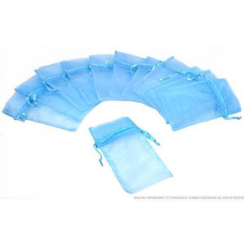 12 Baby Blue Organza Drawstring Jewelry Pouches 5&#034;
