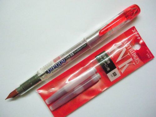 (1 Pen +2 Cartridges) Platinum Preppy 0.3mm Fine nib Fountain Pen, Red