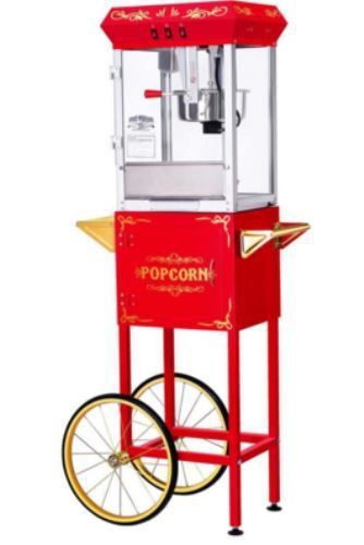 Vintage Style Red Hot Popcorn Popper Machine Maker And Cart - Plus 25 FREE Bags