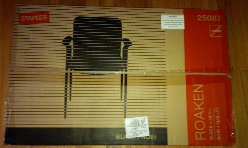 Staples Roaken Chair with armrests. Black seat with black mesh back. Comfortable
