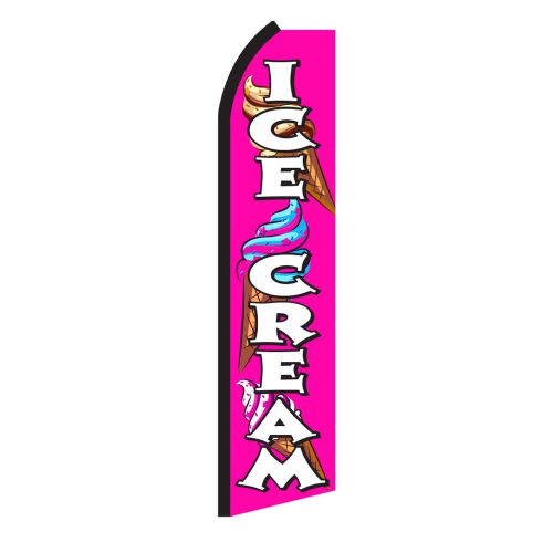Ice Cream Pink/White business sign Swooper flag 15ft Feather Banner made USA