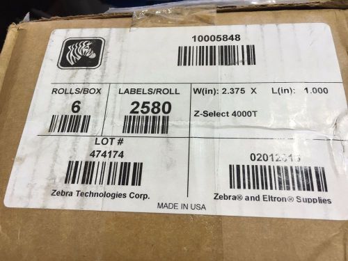 Zebra z-select 4t labels (2.375&#034;x1&#034;) (2580 per roll) (6 rolls) 10005848 new for sale