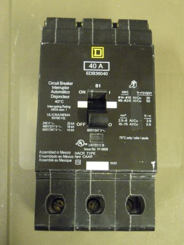Square D EDB36040 circuit breaker 600V 40A 3P 14kA