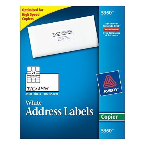Avery Copier Label, Mailing, 1-1/2&#034; x 2-13/16&#034;, 2100 per Box, White (5360)