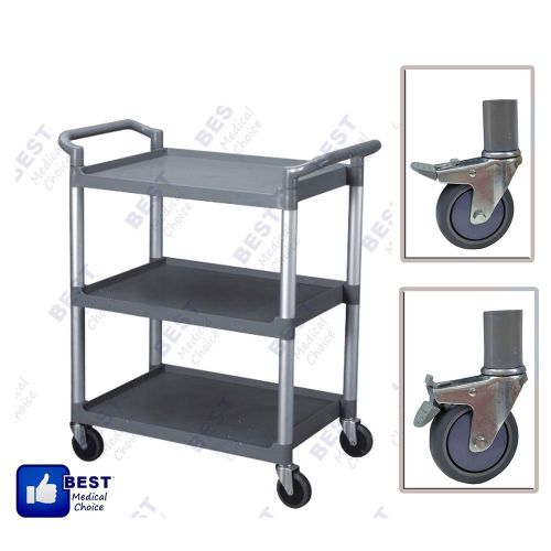Commercial Grey Three Shelf Utility Cart / Bus Cart Kitchen Hotel Janitorial