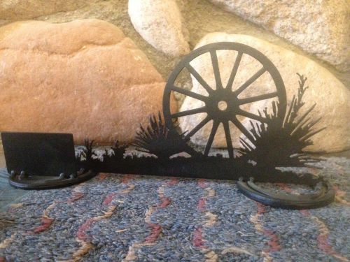 Black Metal Business Card Holder Desert Western Wagon Wheel New Cactus