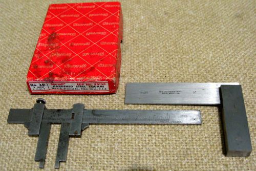 Starrett no. 20 / 50130 hardened steel 3&#034; machinist square &amp; old caliper no. 25 for sale