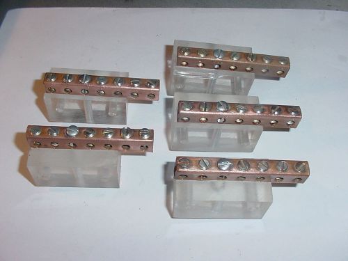 LOT OF 5 ILSCO COPPER BAR TERMINAL STRIPS WITH MOUNTING BLOCKS