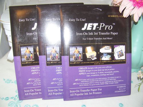 Jet-Pro Iron-On Ink Jet Transfer Paper 30 sheets Tshirts Aprons Banners Tote Bag
