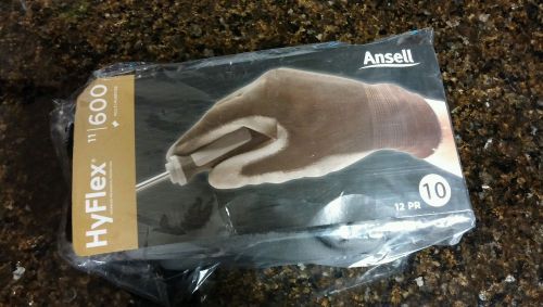 Ansell 11-600 HyFlex Polyurethane Palm Coated Black Gloves- Size 10 (Pack of 12)