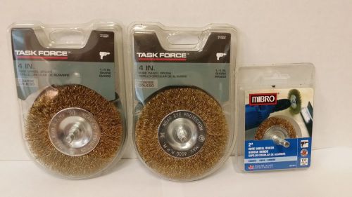 Lot of 3 Coarse Wire Wheel Brushes - 2 Task Force 4 inch and 1 Mibro 2 inch  NEW