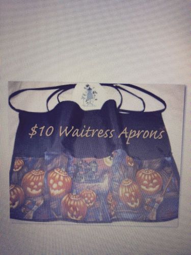 Black Server Waitress 3 Pocket Apron Halloween Name Free