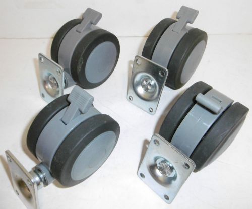 Set of 4 swivel locking plate casters wheel 3&#034;x 2 &#034; plate 1 1/2&#034;x 2 1/2&#034; 1011-12 for sale