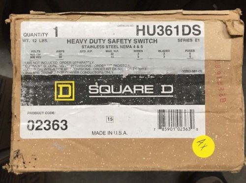 Square d hu361ds e pole 600 volt 30 amp non-fused nema 4x disconnect new for sale