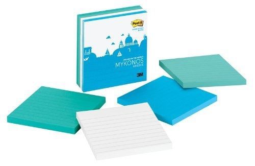 Post-it Super Sticky Notes, Colors of the World Collection, 4 in x 4 in, Mykonos