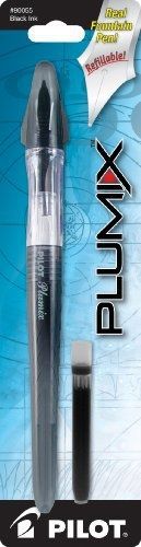 Pilot Plumix Refillable Fountain Pen, Black Barrel, Black Ink, Medium Point,