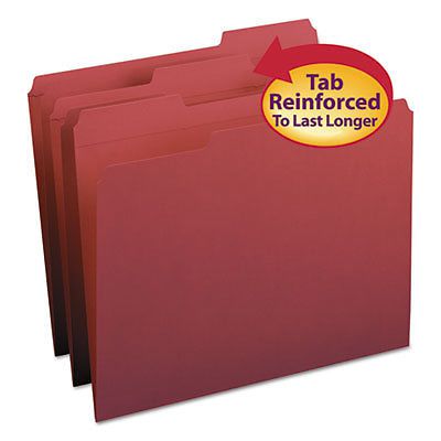 File Folders, 1/3 Cut, Reinforced Top Tab, Letter, Maroon, 100/Box