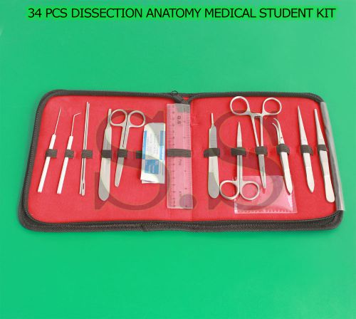 34 PCS DISSECTION DISSECTION ANATOMY MEDICAL STUDENT KIT+SCALPEL BLADES #15,#24