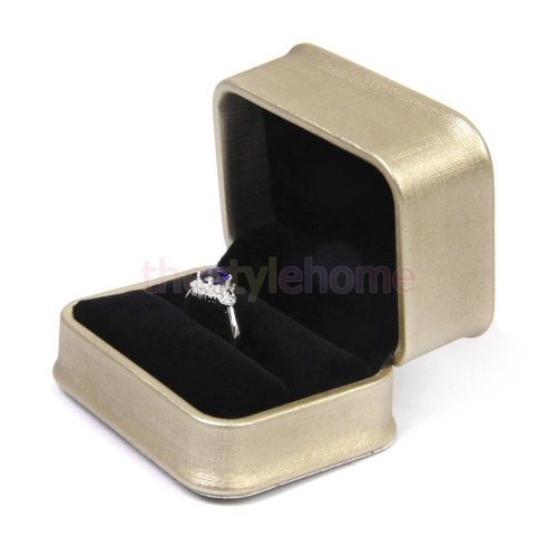 Gold PU Velvet Jewelry Double Rings Bearer Box Case Display Wedding Xmas