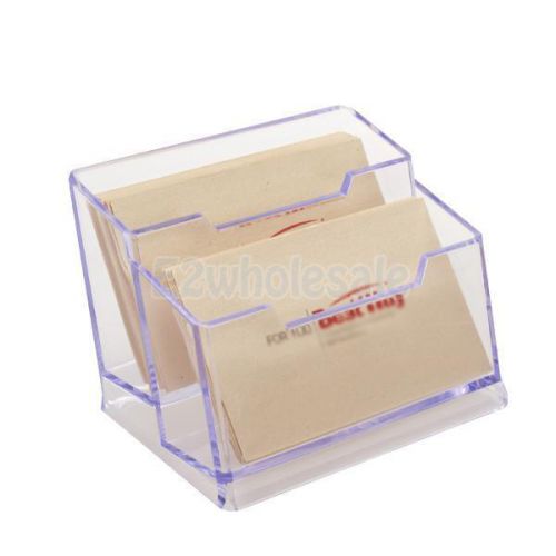 Clear Plastic Desktop Business Card Holder Display Stand 2 Compartments Office
