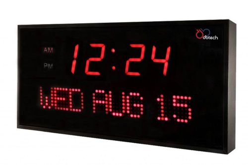 DBTech Big Digital Blue LED Calendar Clock with Day &amp; Date (22&#034; - Red LED)
