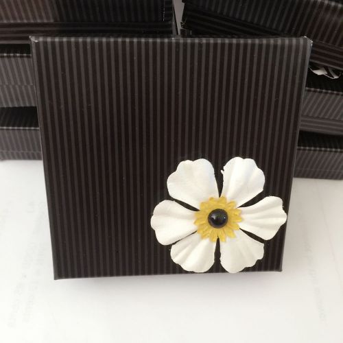 New Black Pinstripe Cardboard White Flower Jewelry Gift Box 3 1/2&#034; x 3 1/2&#034; x 1