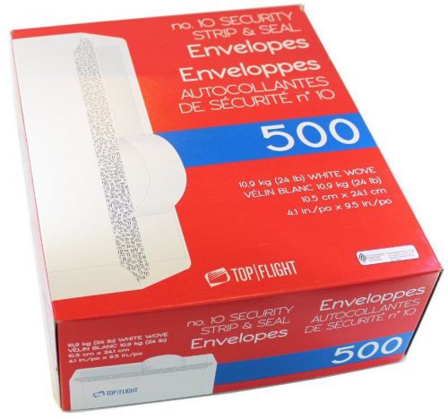 Top Flight PSTF10NWT #10 Envelopes, Strip &amp; Seal, Security Tinted, White Paper,