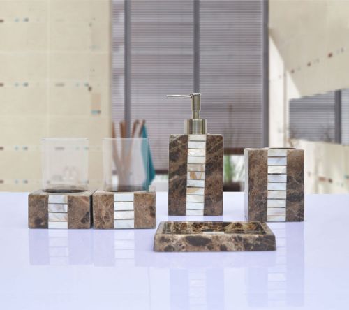 European Natural Marble+Shell Wedding Gift Home Bathroom Wash Supplies Five Set