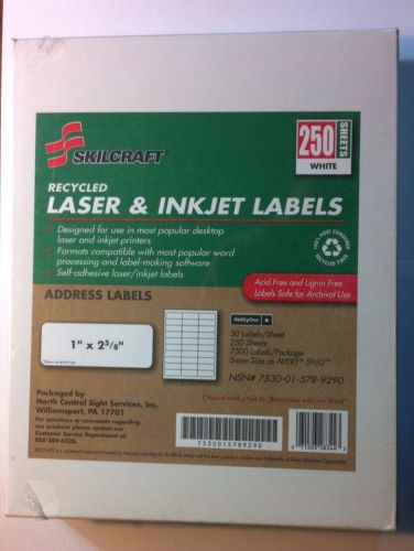Skillcraft Laser &amp; Inkjet Labels (250 sheets) 1&#039;&#039;x2 5/8&#039;&#039; New Sealed.