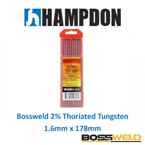 Bossweld 2% thoriated tungsten 1.6mm x 178mm (pkt 10) - 900311 for sale