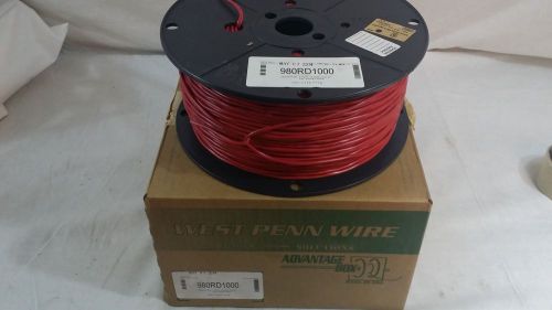 New 1000&#039; west penn wire 980rd 1 pair 18 awg solid pvc 980rd1000 red for sale