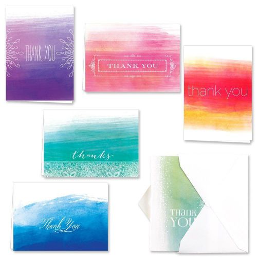 Ombre Watercolor Thank You Note Card Assortment Pack - Set of 36 cards - 6 desi