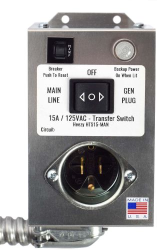 Generator Transfer Switch Gas Oil Furnace Pump 15 Amp 120V Manual EZ DIY Install