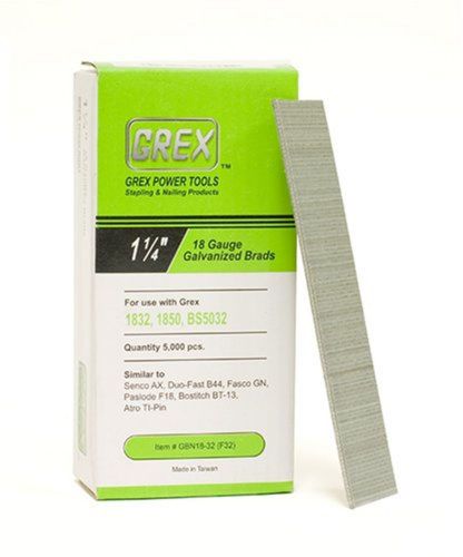GREX GBN18-32 18 Gauge 1-1/4-Inch Length Galvanized Brad Nails (5000 per box)