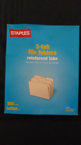 Staples 3-Tab File Folders Reinforced Tabs Two-Ply Letter Size Manilla