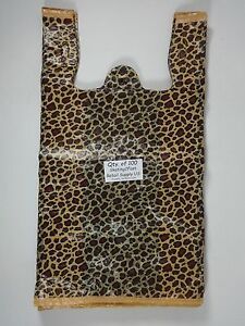 100 Qty. Leopard Print Design Plastic T-Shirt Retail Shopping Bags 11.5&#034; x6&#034; x21