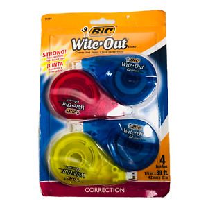 BIC Wite-Out Brand EZ Correct Correction Tape White 4-Count Tape Applies Dry New