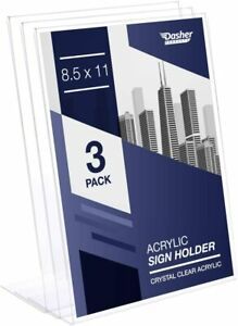 Slant Back Acrylic Sign Holder, 8.5 x 11 Inches Economy Portrait Frames, 3 Pack